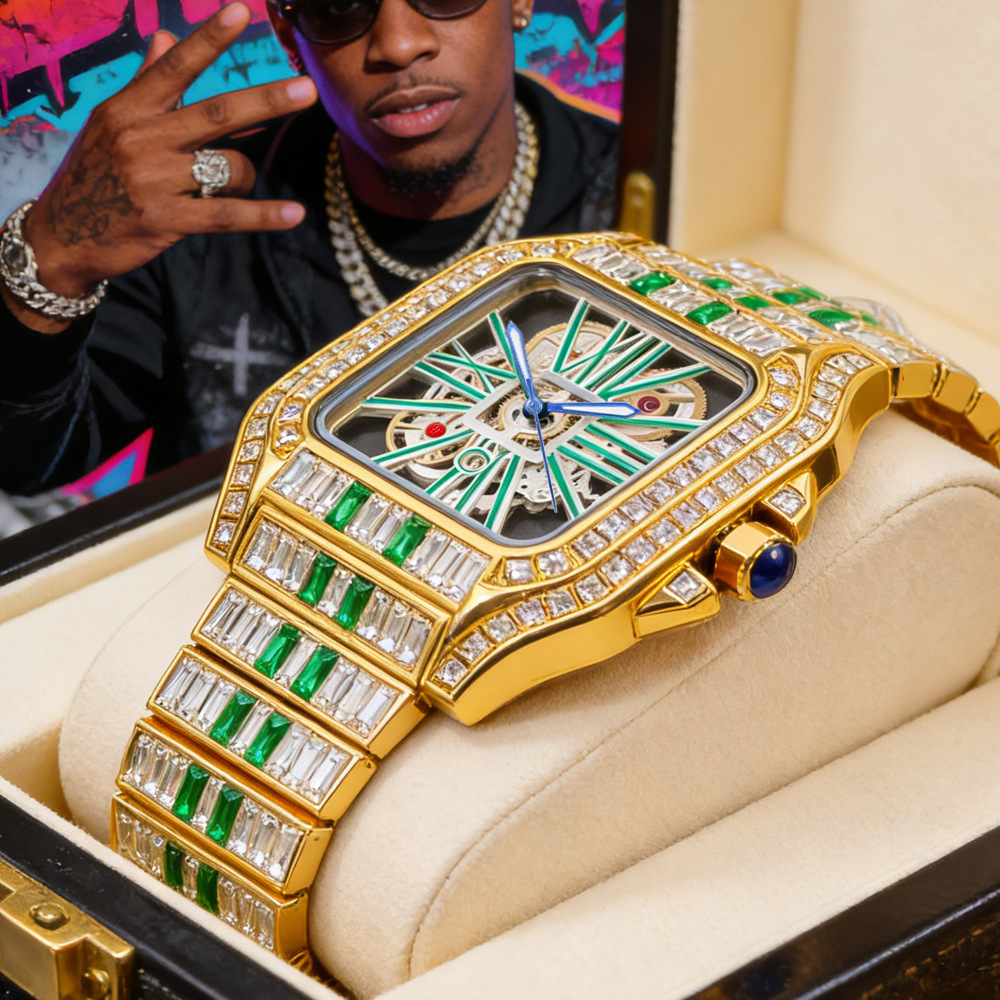 Jewelry Watches Brands - Luksusowy, ażurowy zegarek kwarcowy z diamentami